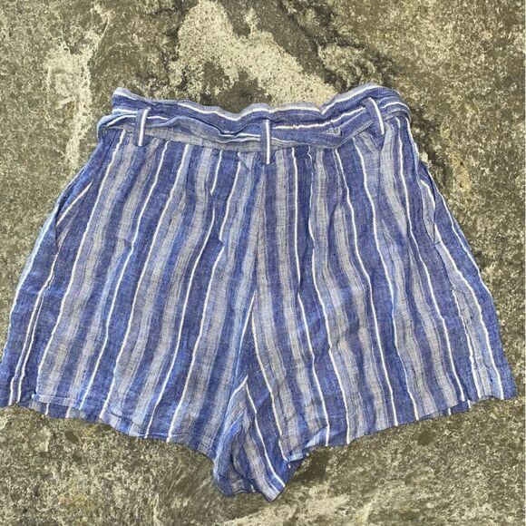 Womens Linen Blend Striped High Rise Tie Waist Casual Shorts Blue White Size 6 - Picture 6 of 7